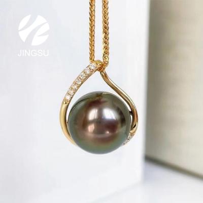 China CLASSIC New Design Natural Color Tahitian Pearl Charm Pendant For Women Gift With Diamonds 18K Gold Wedding Anniversary for sale