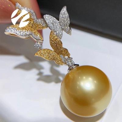 China Vintage Butterfly Pendant Charms Women Gift 18K Gold and Diamonds Party Natural Gold Color South Sea Pearl Birthday for sale