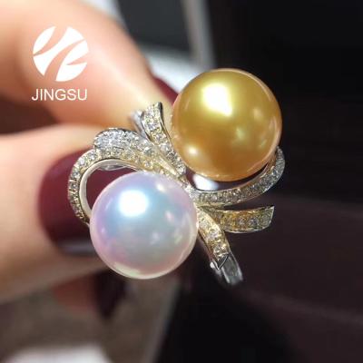 China New Design 18K Gold Wedding Pearl Mix Color CLASSIC Japanese Akoya Japanese Akoya Cultured Natural Gold Ring For Women Gift Diamond Party for sale