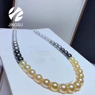 China New design vintage natural high luster south sea pearls mix color and tahitian pearls color gradient necklace for sale