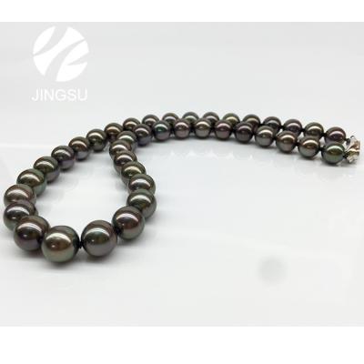 China Round shape fashionable natural high quality high luster color pearl necklace jewelry black tahitian type for sale