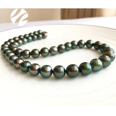 China CLASSIC round shape perfect natural perfect high luster color tahitian bead necklace for sale