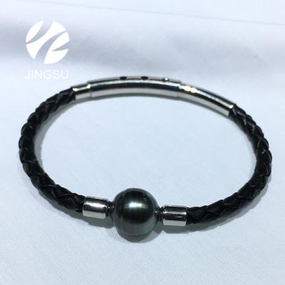 China New Design Natural Black Color Tahitian Pearl Bracelet Waterproof For Man for sale