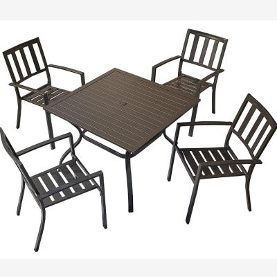 China 5 Pieces Contemporary Concise Black Square Furniture Rust Resistant Weather Resistant Outdoor Coffee Table Chair for sale