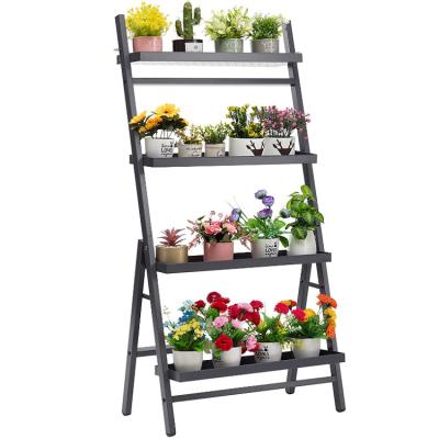 China Sustainable Modern 4 Tier Flowers Vegetable Storage Rack Ladder Shaped Black Corner Metal Plant Rack for sale