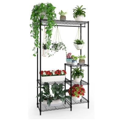 China Factory Design 6 Tier Storage Shelf Indoor Outdoor Black Metal Hanger Tall Rod Viable Rack for sale