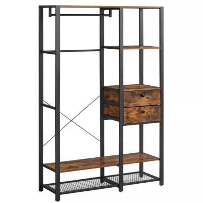 China Minimalist Hot Selling Industrial Clothes Rack Hotel Bedroom Wood Metal Open Wardrobe Clothes Organizer for sale