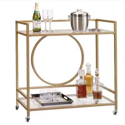 China Modern Custom Metal Construction Safety Tempered Glass Shelves Gold Restaurant Bar Cart Cart for sale