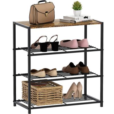 China (Other) New Design 4 Tier Entrance Hallway Brown Adjustable Shoe Rack Display Rack for sale