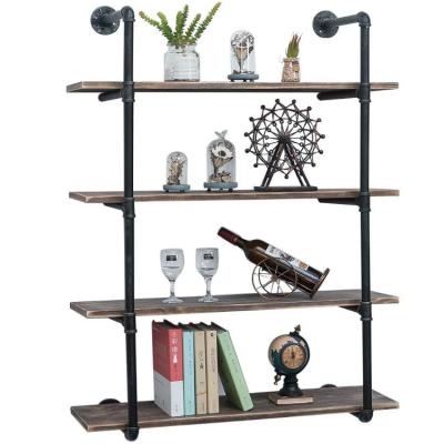 China High Quality Industrial Pipe Book Shelves Wall Mounted Stable Waterproof Wooden Rectangular Rectangular Shelf Viable Industrial Pipe Book Shelves for sale