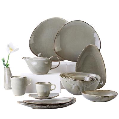 China YAYU Style Unbreakable Japanese Irregular Porcelain Home Dinner Dinnerware Sets Glaze Porcelain Dishes Bowls Set Ceramic Tableware for sale