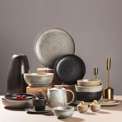 China YAYU Restaurant Tableware Nordic Modern Luxury Unbreakable Black White Gray Dishes Ceramic Ceramic Dinner Set Kitchen Tableware For Wedding for sale