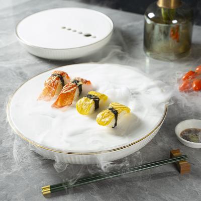 China Yayu Viable Creative Black and White Round Porcelain Dish Food Holder High Quality Ceramic Dry Ice Tray for Japanese Sushi for sale