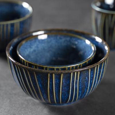 China 4.5/5/6 Inch Luster Korean Fashionable Japanese Blue Restaurant Chicken Viable Ceramic Dinner Porcelain Rice Bowls for sale