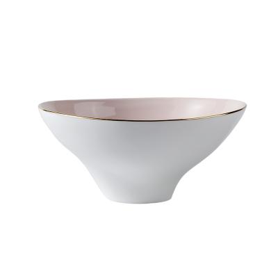 China Amazon Viable Best Selling With Gold Rim White And Pink Bone China Oval Kitchen Mixing Bowl For Five Star Hotel Ceramic Dip Bowls for sale