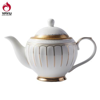 China Unbreakable Antique Unbreakable Business Gift Italian Gold Rim Flower Teapot Dinner Set German Fine Bone China Ceramic Coffee Pot for sale