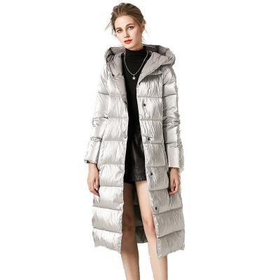 China Wholesale Viable Winter Hooded 90% White Duck Down Feather Coats Long Women Down Coats for sale