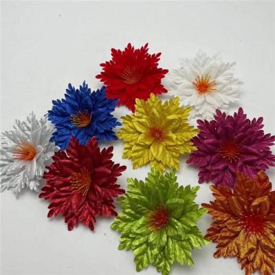 China Wholesale Colorful Natural Touch Fabric Christmas Hexagon Hibiscus Flower Head Artificial Flower Christmas Decoration 14cm for sale