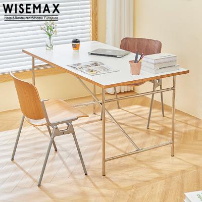 China Wholesale Adjustable Stainless Steel Nordic Minimalist Base Design Dining Table Office Wood Top Meeting Tables (Others) Study Desk For Home Office for sale