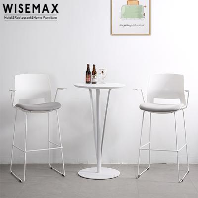 China WISEMAX FURNITURE fast food restaurant dining table cheap wooden top cafe adjustable high bar Bistros (Other) metal base table chair for bar cafe for sale