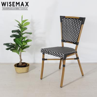 China WISEMAX FURNITURE Traditional Cheap French Cafe Set Bistro Chair Aluminum Frame Black PE Rattan Chair For Balcony Garden for sale