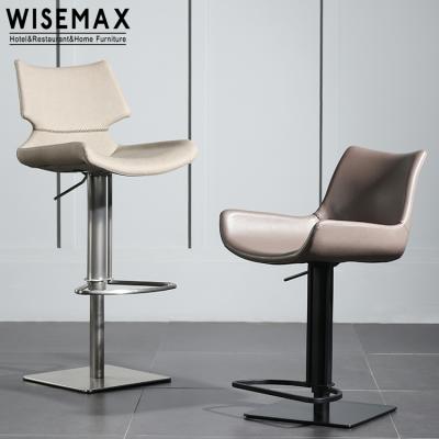 China Minimalist WISEMAX FURNITURE PU Leather High Bar Chair Adjustable High Back Swivel Metal Iron Metal Bar Stool Chairs for sale