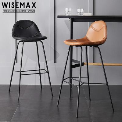 China Modern single metal base PU upholstery leather bar stools hotel bar stools modern simple coffee shop shop chair for sale