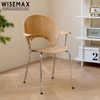 China WISEMAX FURNITURE Modern Dining Chair Balcony Garden Restaurant Furniture Stainless Steel Legs Wooden Armrest Back Chair (Other) High Adjustable for sale