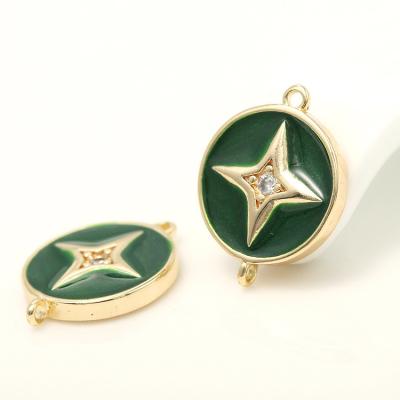 China FASHIONABLE hot sale 14K gold plated jewelry accessories zircon enamel round necklace north star pendant charms for sale