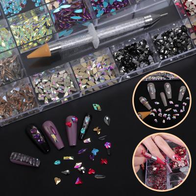 China Nail Beauty Products 21 Flatback Multi Shaped Luxury Diamond Charms Multi Shaped Luxury Diamond Charms Mixed Grids AB Crystal Nail Art Designer Rhinestone Nail Art Charms for sale