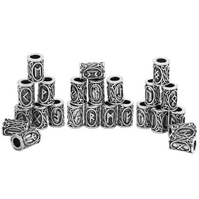 China Wholesale Antique Viking Rune Beard Beads Stainless Steel silver hole beads TRENDY big for men and women hair for sale