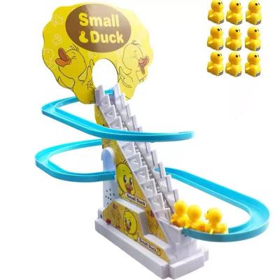 China Duck Competition Set Stair Climbing Track Toy L Slot Toy With Led Flashing Light And Music C Kids Toys Car Slot Track for sale