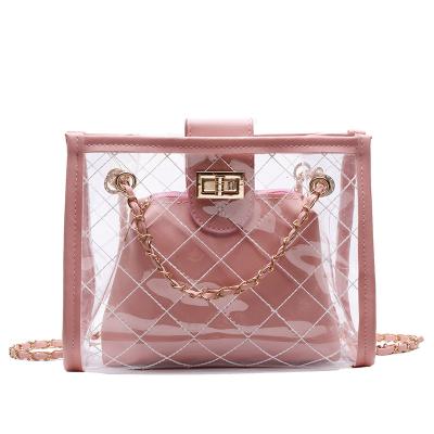 China Compound packaging of Besto Fashion Women's Mini Shoulder Bag Hardware Chain Clear Color PVC Small Transparent Ladies Handbags for sale