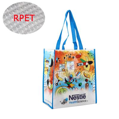 China Eco-Friendly Custom Wholesale Custom RPET Eco-friendly Recycled Laminated Nonwoven Material Reusable Shopping Foldable Shopping Tote Bag for sale