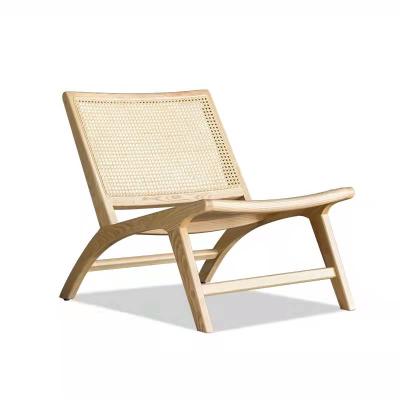 China Nordic Design Reclining Living Room Furniture Solid Wood And Cane Lounge Chair For Hotel Balcony for sale