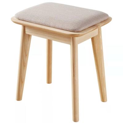 China Wooden Legs Solid Wood Chairs Fabric Soft Cushion Makeup Stool For Living Room Bedroom Restaurant for sale