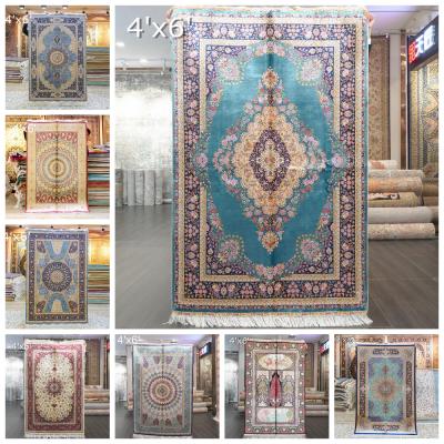 China YILONG Washable 4'x6' Living Room Handwoven Persian Rug Handmade Kashmir Silk Blanket for sale