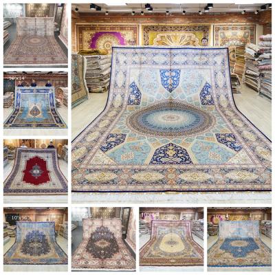 China 10' x14 Handknotted Oversized Silk Rug Washable Collection For Living Room Oriental Rug for sale