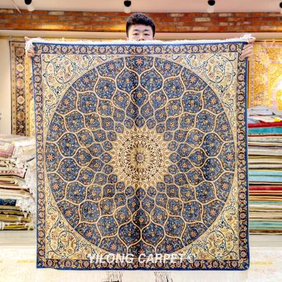 China Handmade Silk Dome Design Washable Hand Knotted Blanket Yilong Square Blanket Home Iranian Carpet for sale