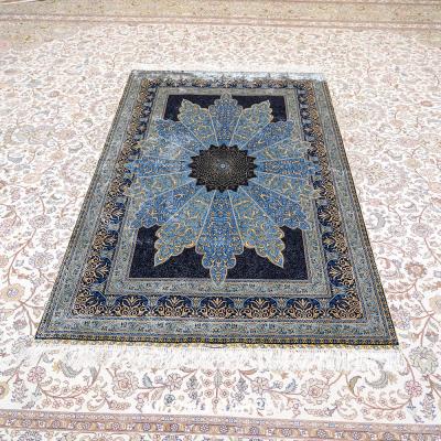 China Washable Hand Knotted Blanket YILONG 4'x6 Blue Bedroom Hand Knotted Carpet Silk Traditional Area Persian Blanket for sale