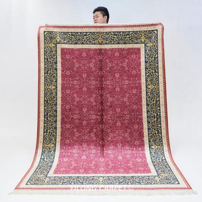 China YILONG Washable 5'x7.5' Red Hand Knotted Blanket For Floor Handmade Hereke Silk Carpet for sale