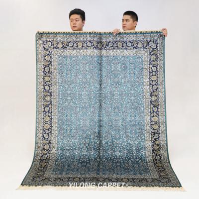 China YILONG Washable 5'x7' Living Room Carpet Floral Design Blue Vantage Silk Hand Knotted Blanket for sale