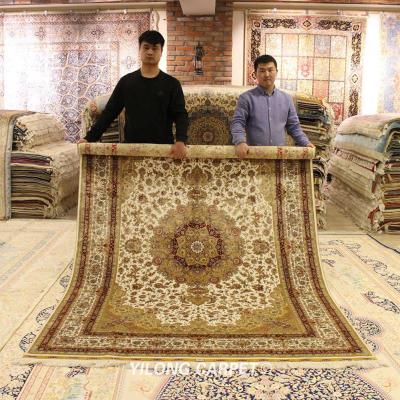 China YILONG Anti-Slip 6'x9' x9 Bottom White Silk Persian Traditional Floral Hand Knotted Rug for sale