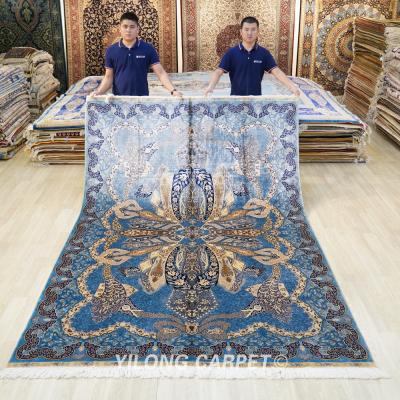 China YILONG washable 6.56'x9.84 knhotted living room elegant hand persian blue handmade rug for sale