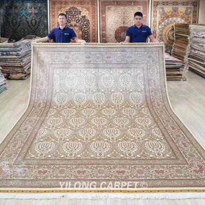 China YILONG washable 8.25' x10.25 x10.25 rich gold luxury design hand made blankets handknotted silk blanket for sale