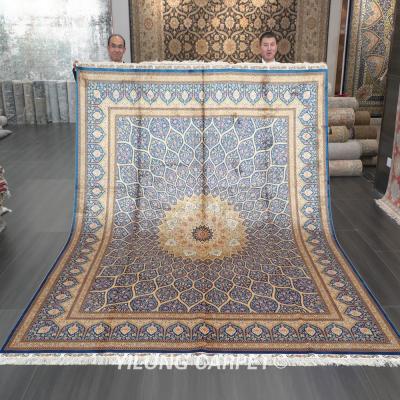 China YILONG Washable 8' x10 x10 Blue Floral Persian Home Handmade Oriental Silk Rugs Nepali Silk Rug for sale