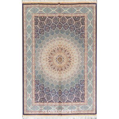 China YILONG Washable 6'x9' Hand Knotted Traditional Silk Rug Medallion Decoration Qum Blanket for sale