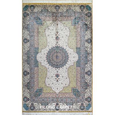 China YILONG Washable 6'x9' Vintage Area Rugs Blue Silk Hand Knotted Luxury Turkish Rug for sale