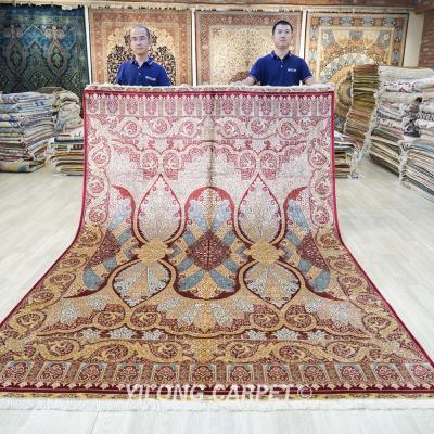 China YILONG Washable 6.56'x9.84' x9.84 Classic Design Turkish Silk Rug Handmade Hereke Red Blankets for sale