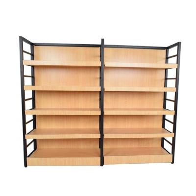 China Factory Single Sided Cheap Price Solid Iron Wood Style Shelves Supermarket Rack Display Stand for sale